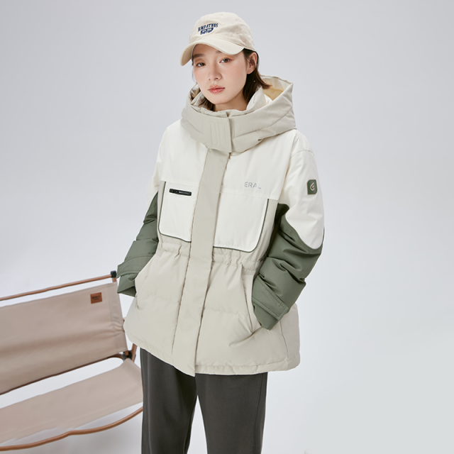 10917403.艾莱依户外运动工装鹅绒羽绒服女中长款外套