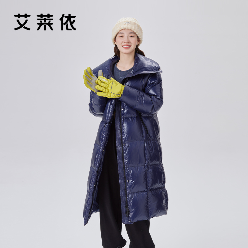 10917396.艾莱依亮色羽绒服女加厚鸭绒立领长款防风保暖户外外套冬