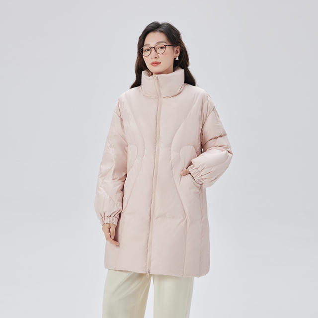 10917411.【限时直降90元】艾莱依蝴蝶绗缝羽绒服女立领中长款时尚设计感保暖外套冬
