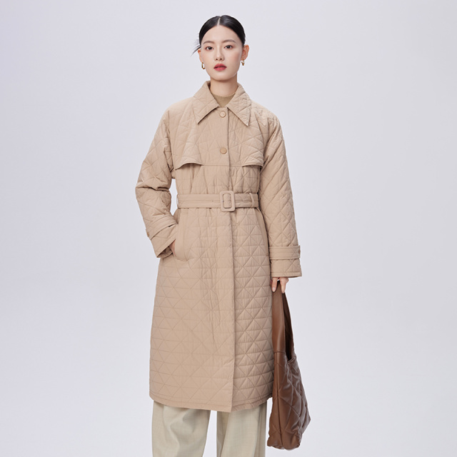 10917385.艾莱依长款鹅绒服收腰系带通勤文艺保暖设计感羽绒服女冬