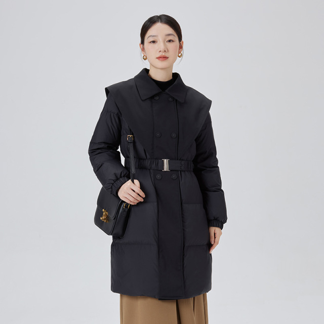 10917388.【限时直降65元】艾莱依鹅绒云肩明星同款羽绒服女年冬季新中式翻领设计中长款外套