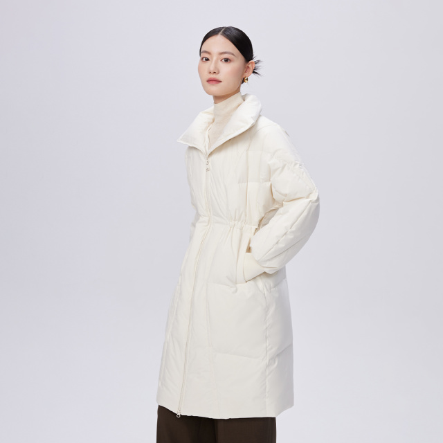 10917436.艾莱依时尚翻领中长款羽绒服女冬季收腰外套