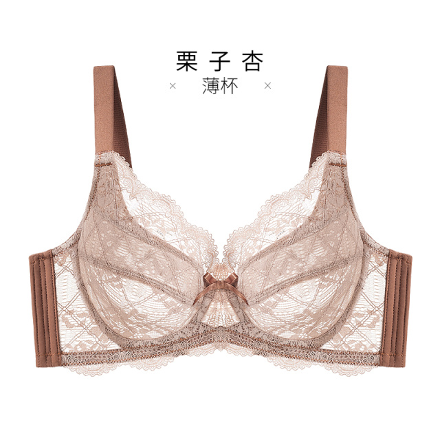 12611018.全罩杯三排四扣软钢圈超薄款撞色蕾丝文胸