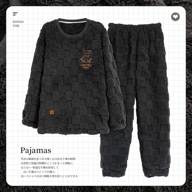 10143392.培蒙珊瑚绒情侣睡衣女款冬季保暖套装男士法兰绒家居服套装男