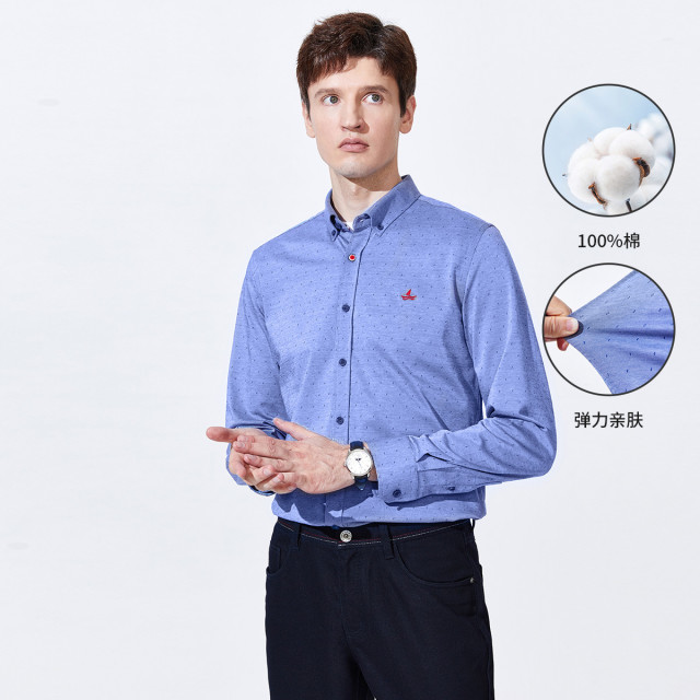 10158244.意大利小帆船 23秋冬新品休闲时尚波点亲肤柔软长袖男士衬衫
