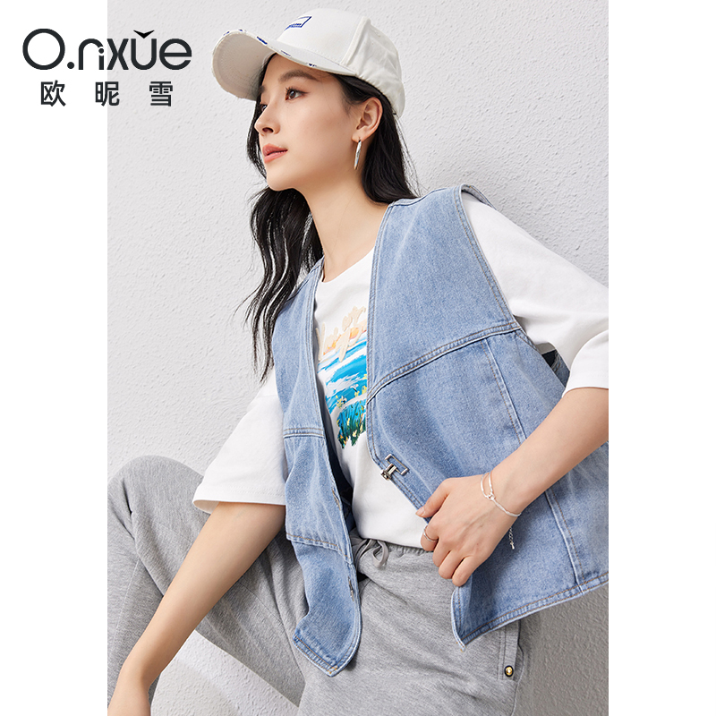 10174513.欧昵雪【V领牛仔马甲外套】新品潮流感百搭休闲无袖马夹女