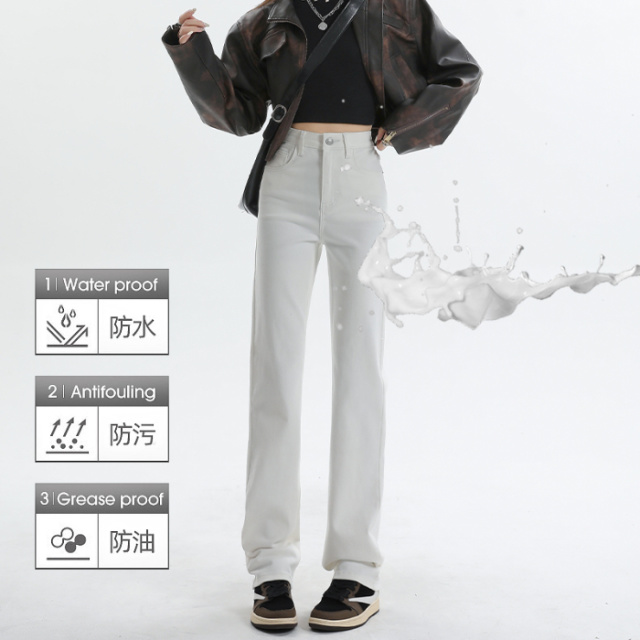 10215033.柒蒙 纯黑色白色高腰弹力修身直筒烟管牛仔裤女
