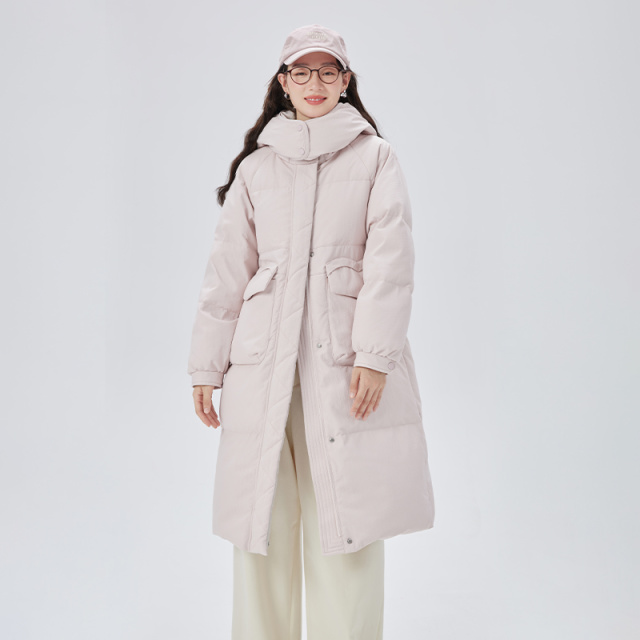 10917374.【限时直降74元】艾莱依撞色羽绒服女时尚可脱卸连帽长款加厚设计外套