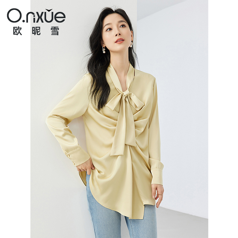 10223506.欧昵雪【蝴蝶结系带领衬衫】小众设计感减龄时尚小衫女