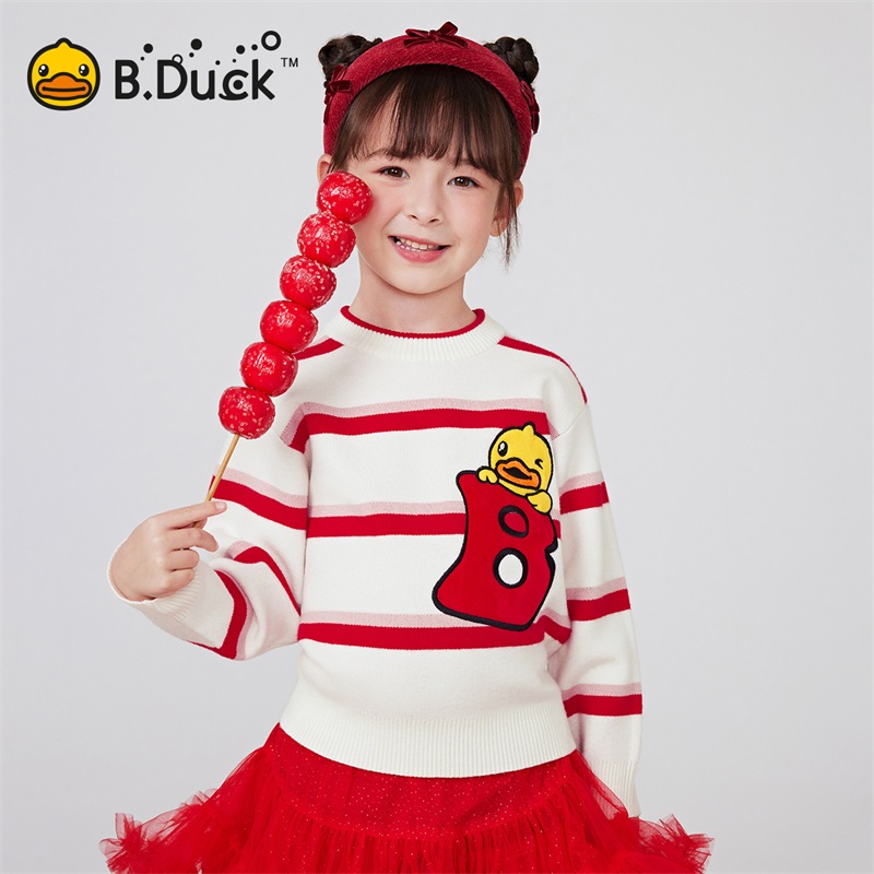12661698.B.Duck小黄鸭童装男女童2024新款条纹圆领卫衣