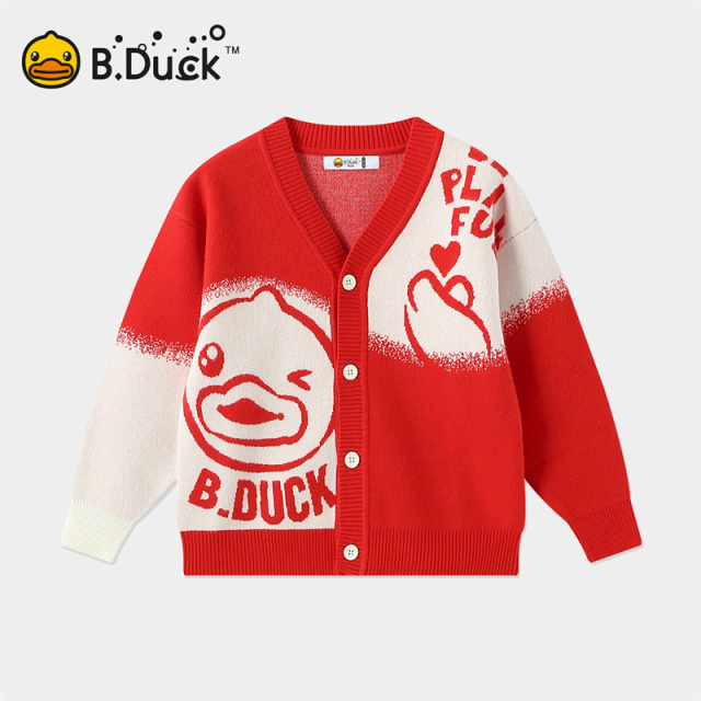 12661695.B.Duck小黄鸭童装男女童春秋2024新款红色开衫毛衣