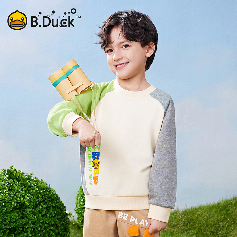 12661684.B.Duck小黄鸭童装男女童春季2024新款撞色圆领卫衣