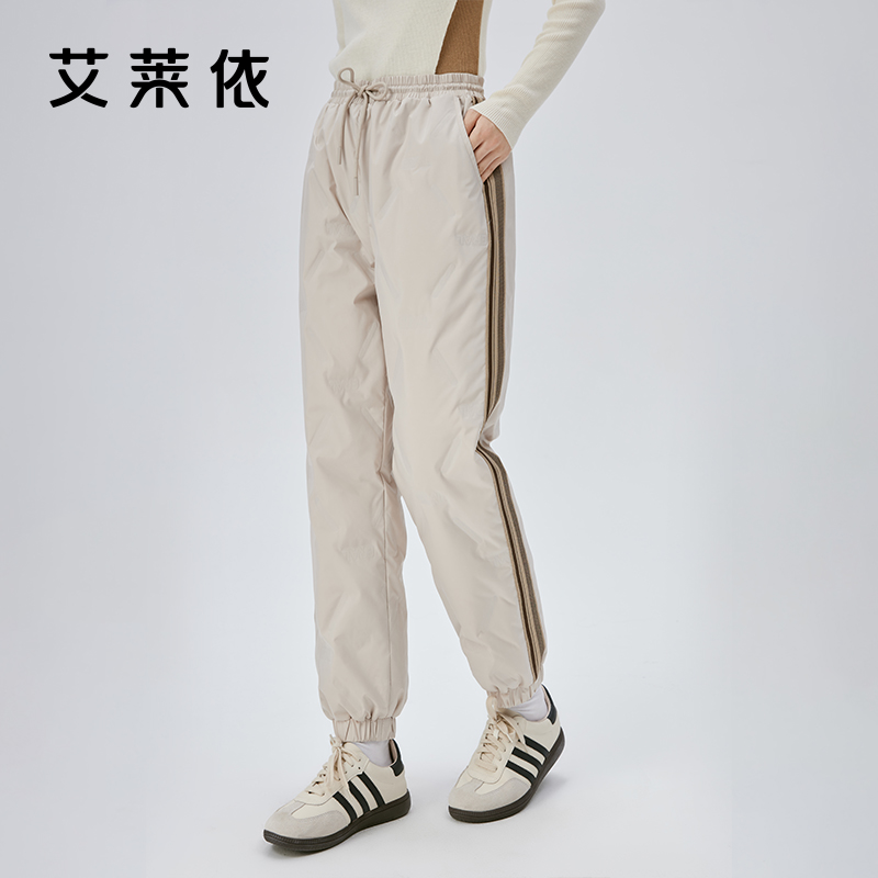 10917362.艾莱依收脚羽绒裤女士拼接收腰长款时尚通勤鸭绒秋冬长裤
