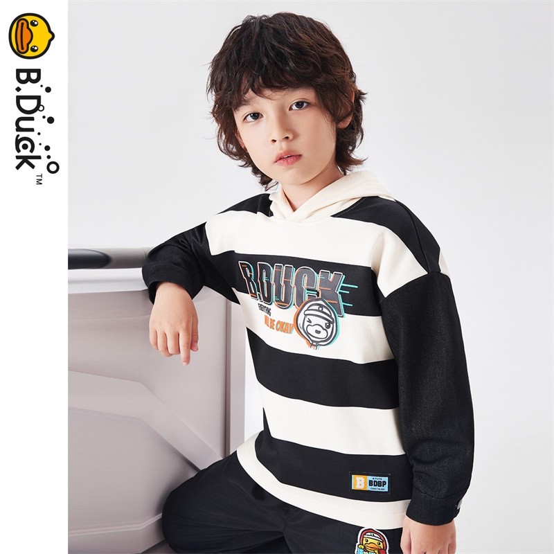 12661715.B.Duck小黄鸭童装2024春季新品条纹连帽儿童卫衣潮