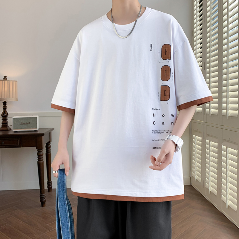 10331475.淘贝鼠夏季男士新款潮流假两件百搭短袖T恤【淘贝鼠男装XJ】