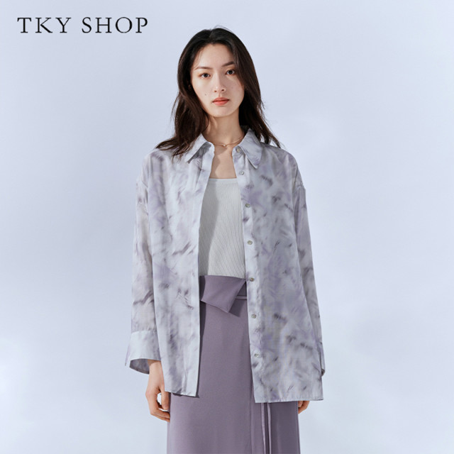 10339814.TKYSHOP印花长袖衬衫女2024年春季新款防晒衬衫