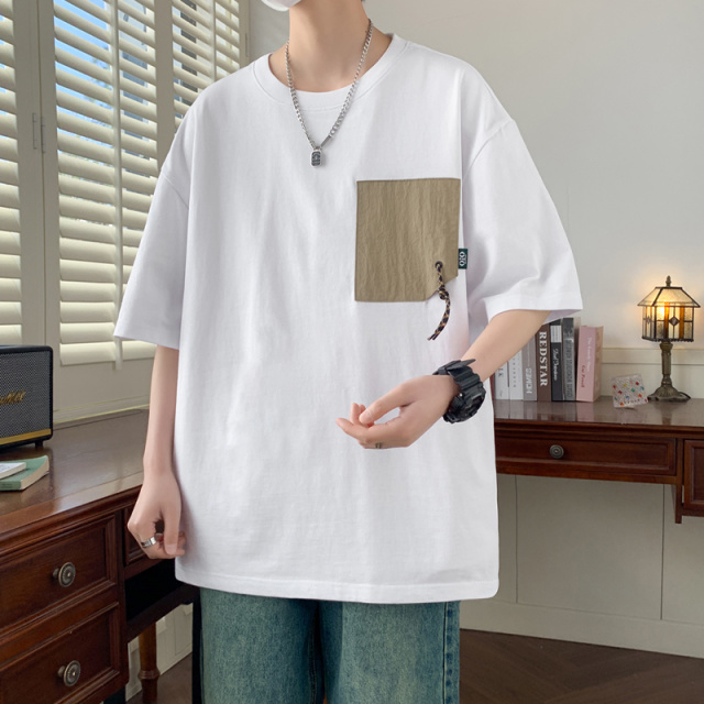 10331467.淘贝鼠夏季男士新款潮流口袋设计港风短袖T恤【淘贝鼠男装XJ】