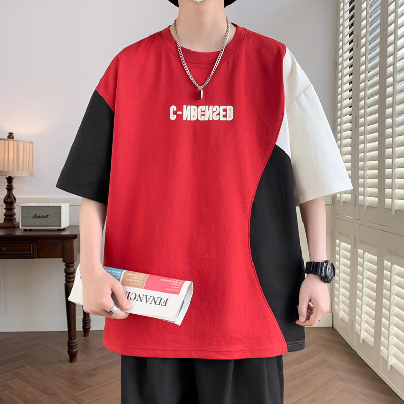 10331472.淘贝鼠夏季男士新款潮流拼接撞色短袖T恤【淘贝鼠男装XJ】