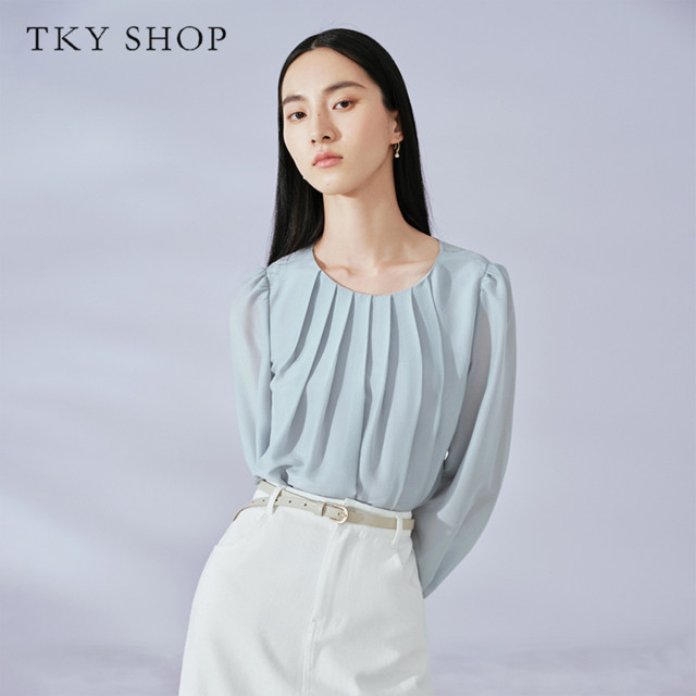 10343264.TKYSHOP简约圆领薄上衣女2024年春季新款