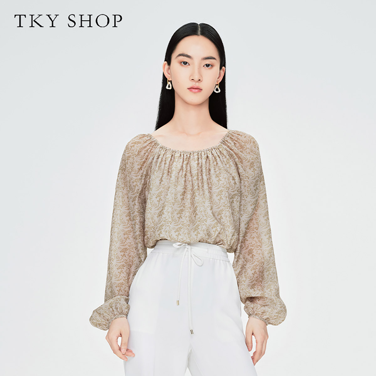10359849.TKYSHOP轻薄印花长袖上衣2024年春季新款优雅气质