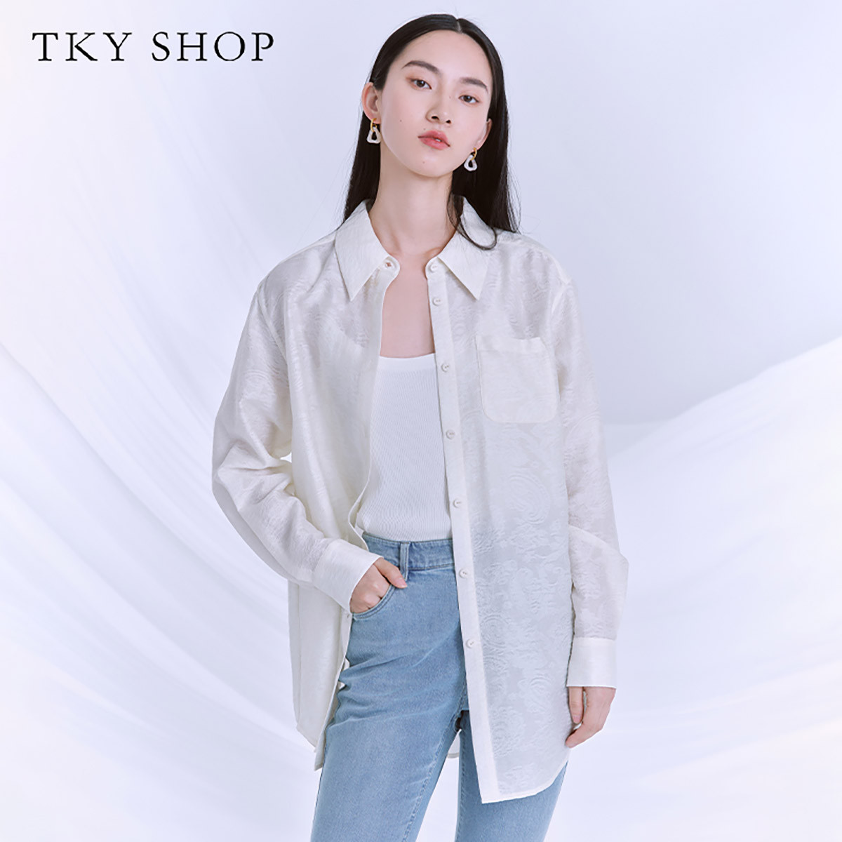 10359891.【专柜同款】TKYSHOP肌理感长袖衬衫2024年春季款防晒透气衬衫