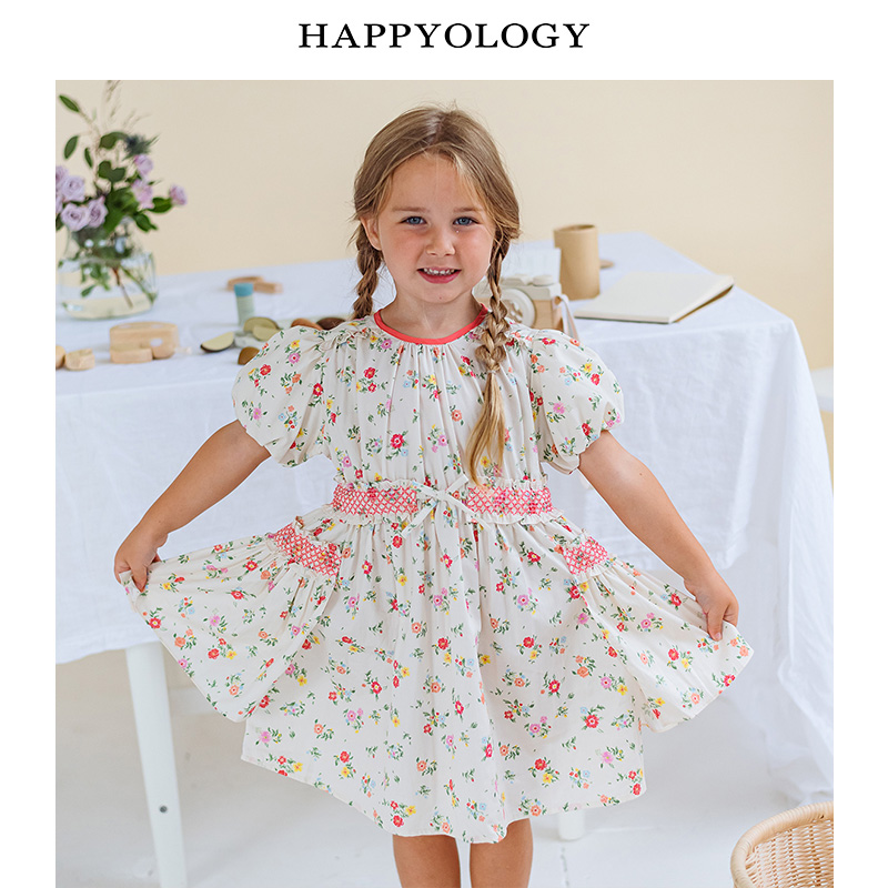11847744.happyology英国女童碎花连衣裙短袖裙子英伦司马克裙子儿童连身裙