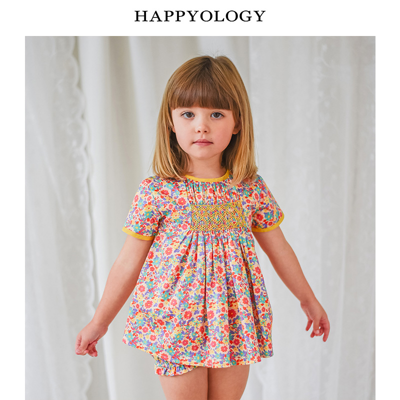 11847754.happyology英国女童夏季短袖套装宝宝衣服纯棉碎花上衣短裤两件套