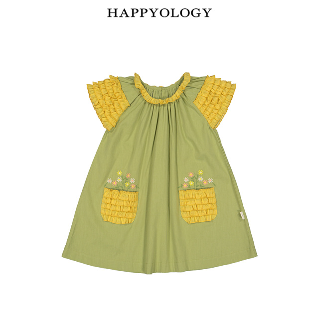11847750.happyology英国女童短袖连衣裙英伦裙子儿童夏季刺绣连身裙木耳边