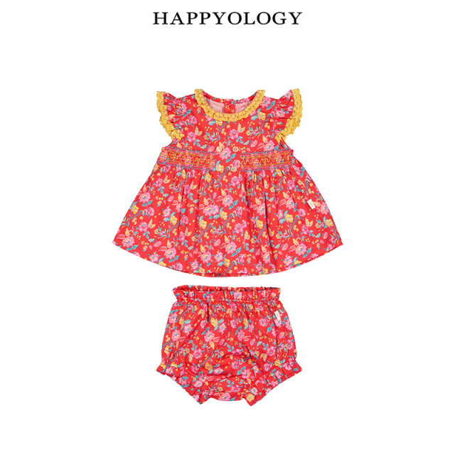 11846655.happyology英国女童短袖夏装套装宝宝衣服纯棉碎花上衣短裤两件套