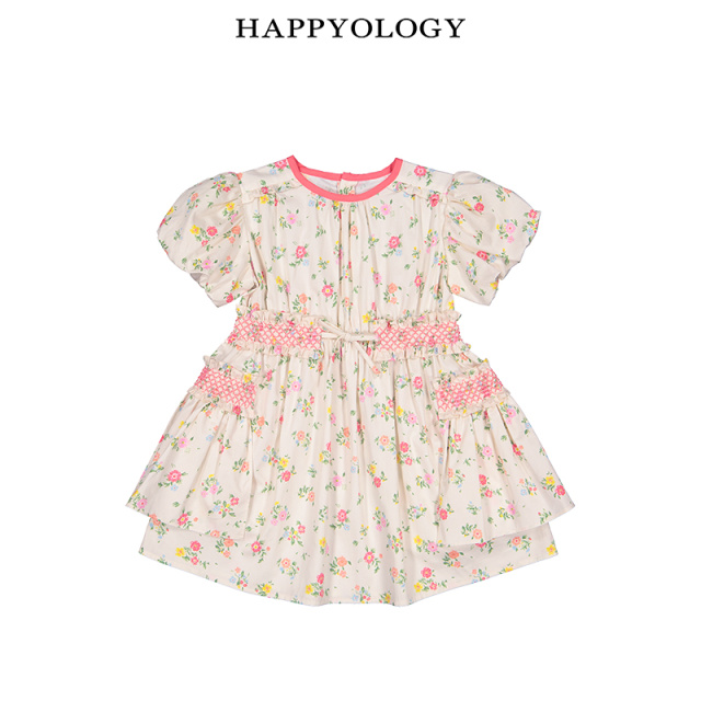 11847744.happyology英国女童碎花连衣裙短袖裙子英伦司马克裙子儿童连身裙