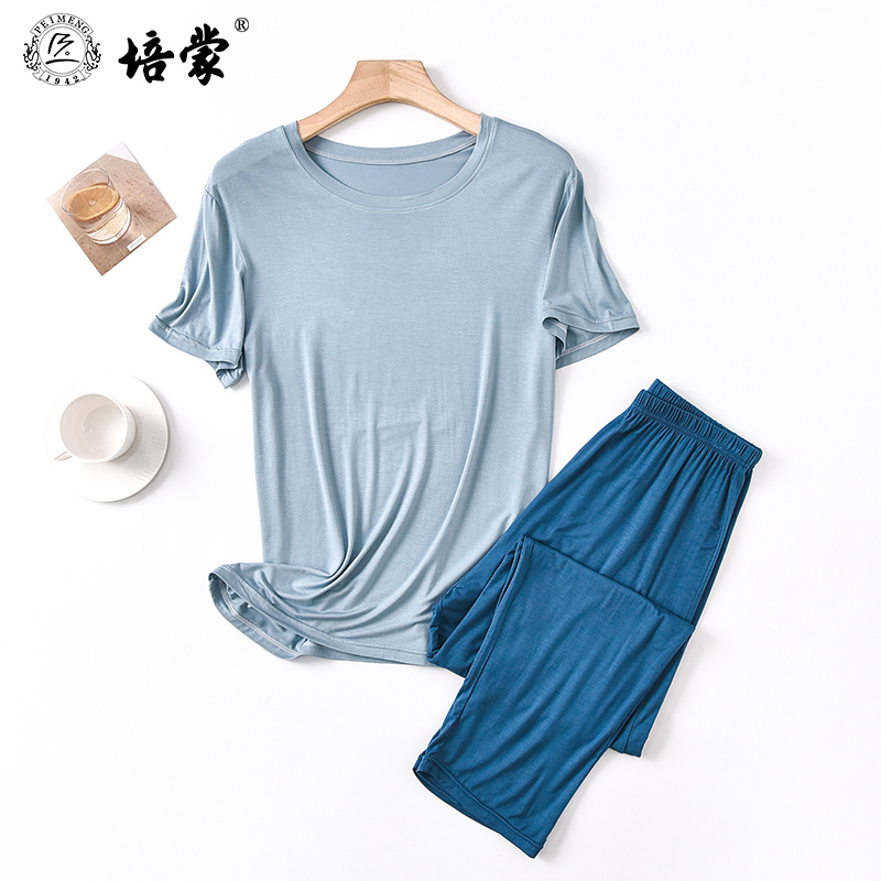 10383527.培蒙男士睡衣夏季短袖长裤家居服套装男款舒适亲肤夏天薄款短袖套装