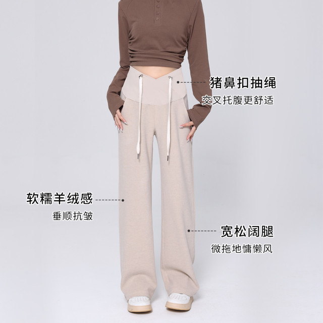 10433414.兔妈孕妇裤春秋季新款外穿抽绳裤低腰托腹休闲长裤春秋直筒裤可调节春秋装