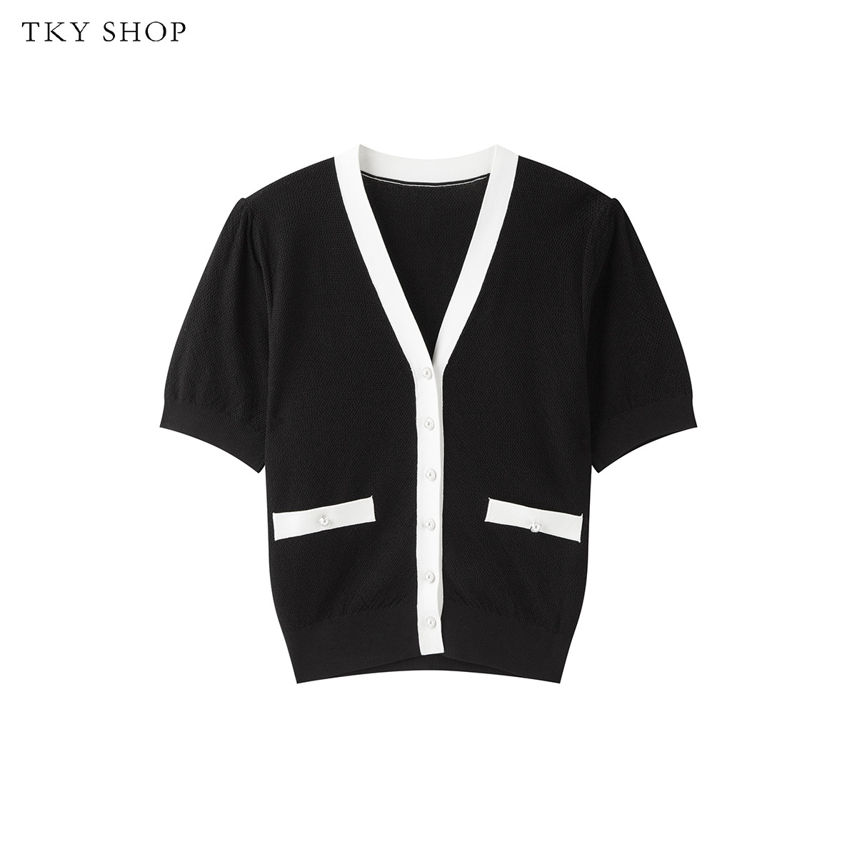 10432185.TKYSHOP基础撞色短袖线衫春季款简约通勤针织
