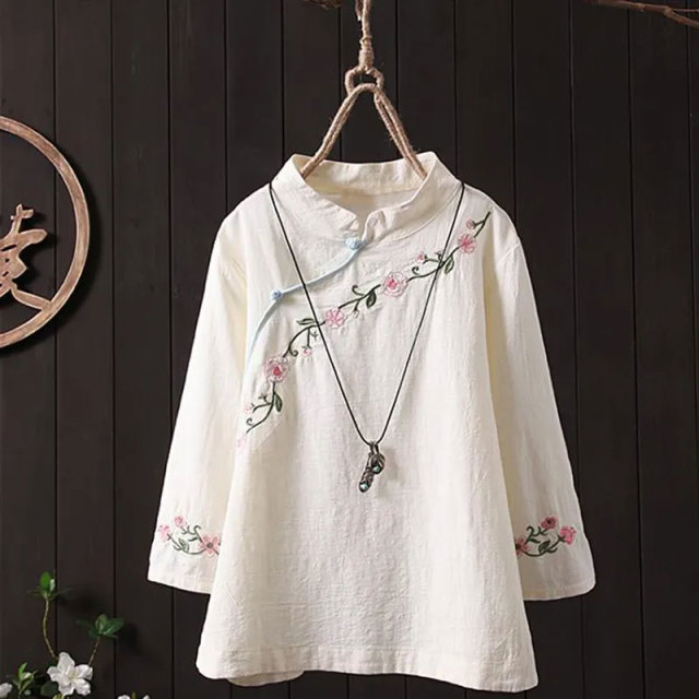 13461017.初云紫衣春秋装 女复古刺绣汉服七分袖衬衫上衣民族风宽松文艺上衣8602