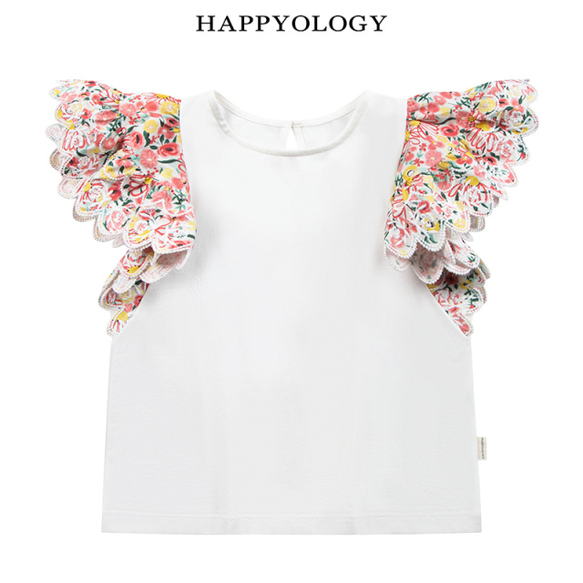 11847709.happyology英国儿童木耳边短袖T恤春夏新品女童纯棉英伦可爱上衣