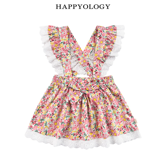11847724.happyology英国女童夏季碎花休闲纯棉新款背带裙甜美洋气大蝴蝶结