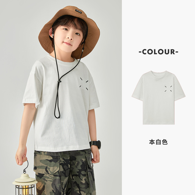 13309614.多多家 男童短袖2026夏装儿童纯色百搭半袖中大童纯棉t恤上衣