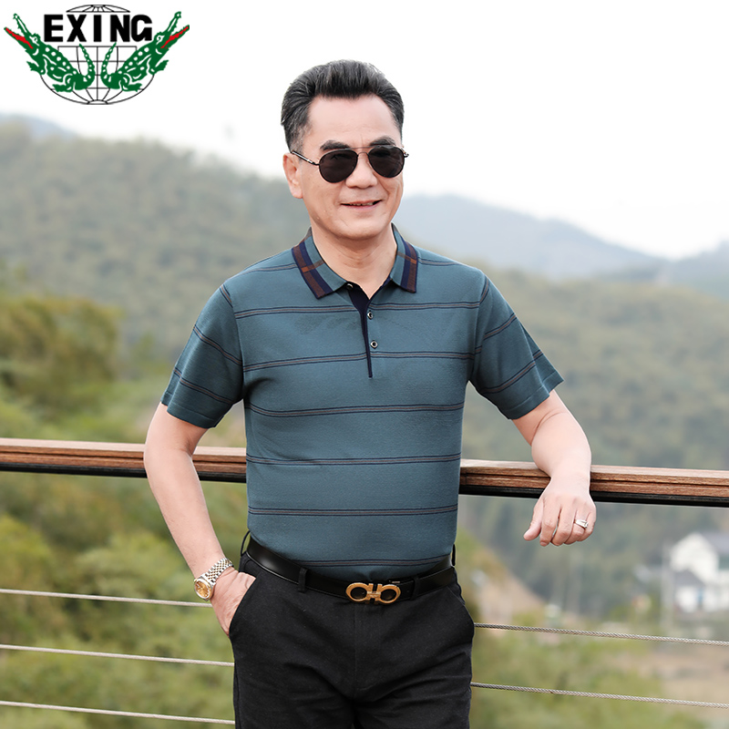12644071.EXING中老年爸爸夏装翻领短袖T恤男士时尚Polo衫