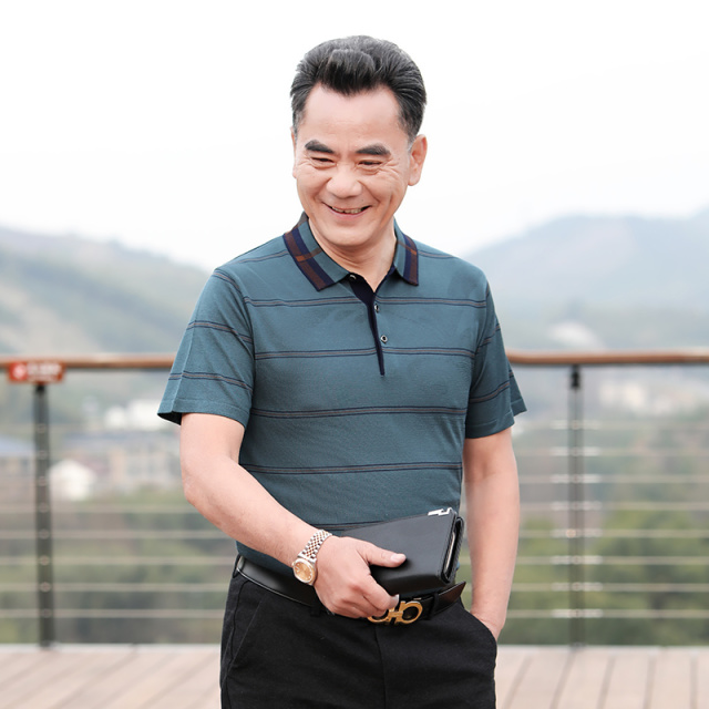 12644071.EXING中老年爸爸夏装翻领短袖T恤男士时尚Polo衫