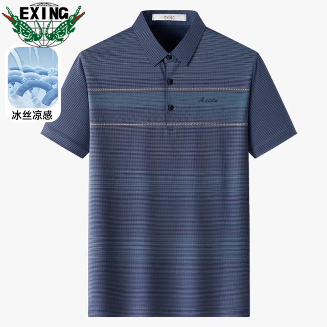 12644065.EXING爸爸夏装短袖t恤色男士条纹翻领POLO衫上衣