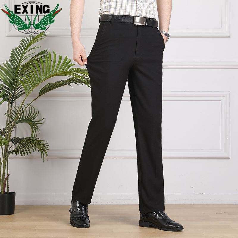 12644051.EXING新款中年男士休闲裤爸爸款百搭亚麻弹力裤子