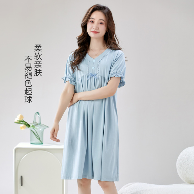 10513331.古今棉质V领柔软短袖宽松睡裙女士家居服