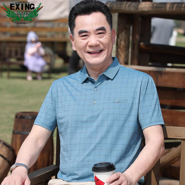 12644002.EXING中年爸爸夏装短袖t恤中老年男装夏季POLO衫上衣