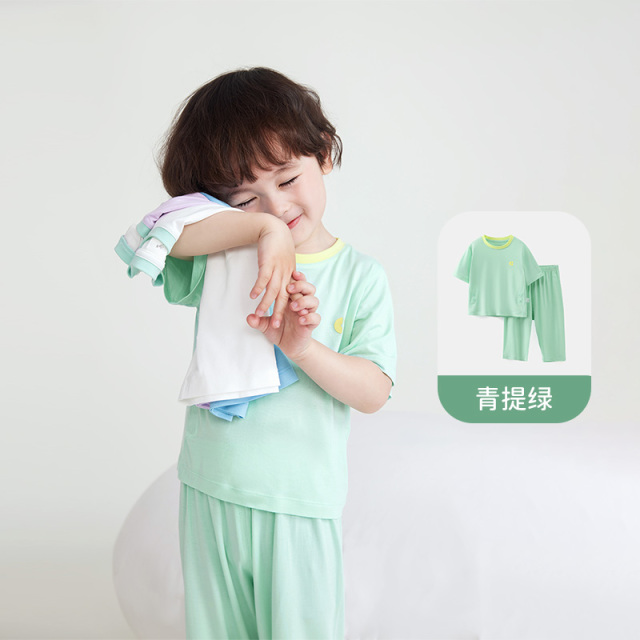 12024505.[7A抗菌]齐齐熊宝宝睡衣男童夏季薄款男宝家居服空调服莫代尔套装