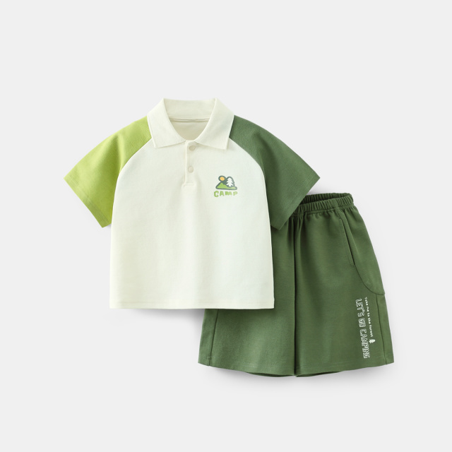 12024508.齐齐熊男童短袖套装夏装儿童2024新款夏季运动服polo衫小童男宝宝
