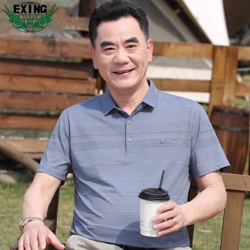 12644003.EXING爸爸夏装短袖t恤中老年男装夏季POLO衫上衣