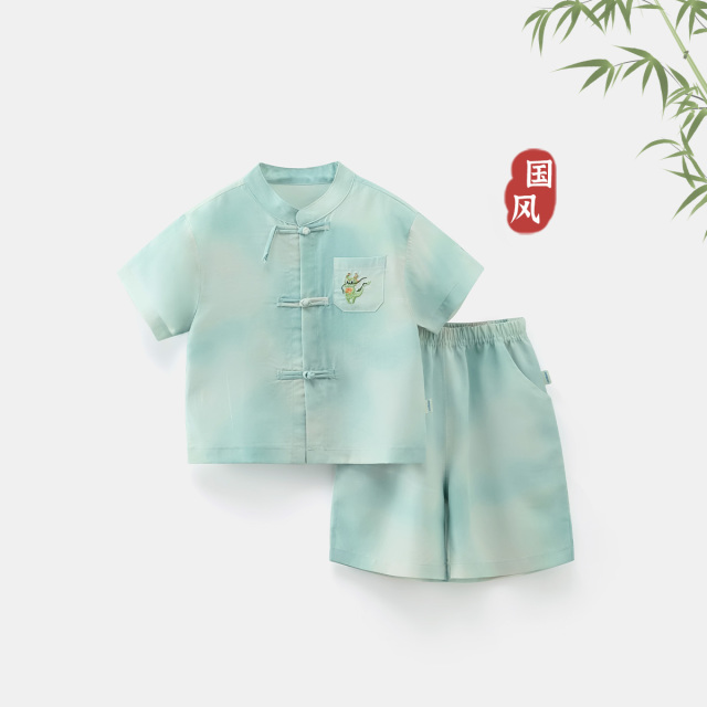 12024507.[国风新中式]齐齐熊男童汉服套装夏装男宝宝夏季衬衫两件套节日薄