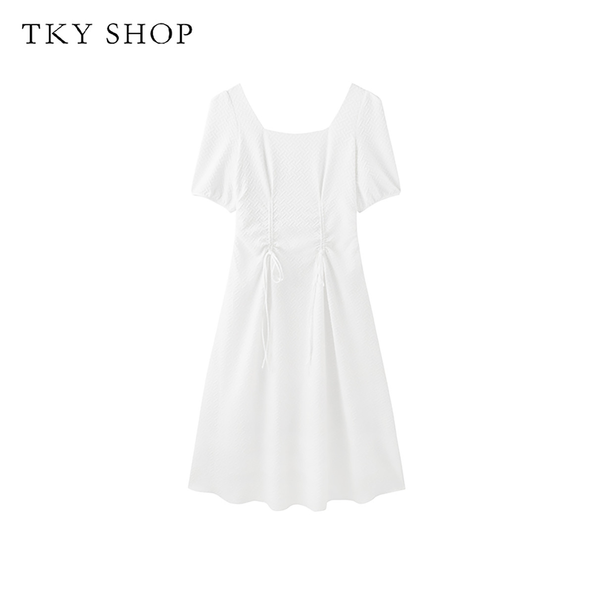 10533084.TKYSHOP肌理感方领法式收腰连衣裙2024年夏季款小白裙