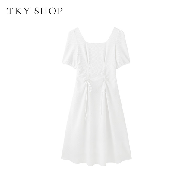 10533084.TKYSHOP肌理感方领法式收腰连衣裙2024年夏季款小白裙