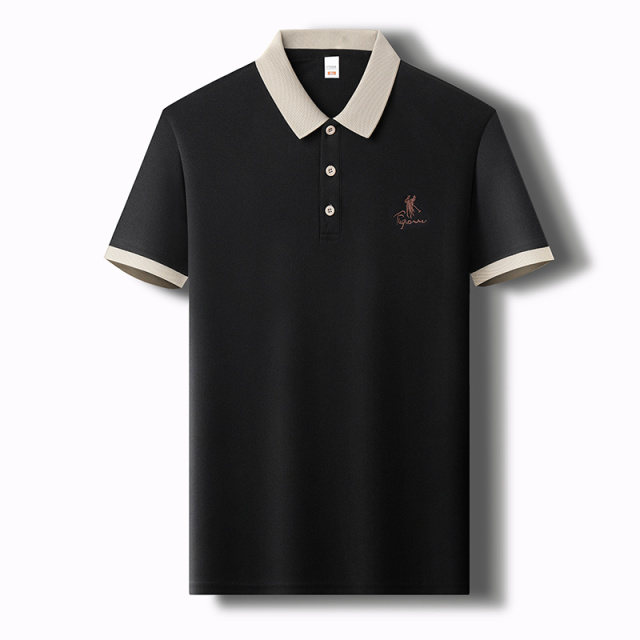 12643966.EXING中年男士短袖t恤爸爸夏季撞色翻领POLO衫新款
